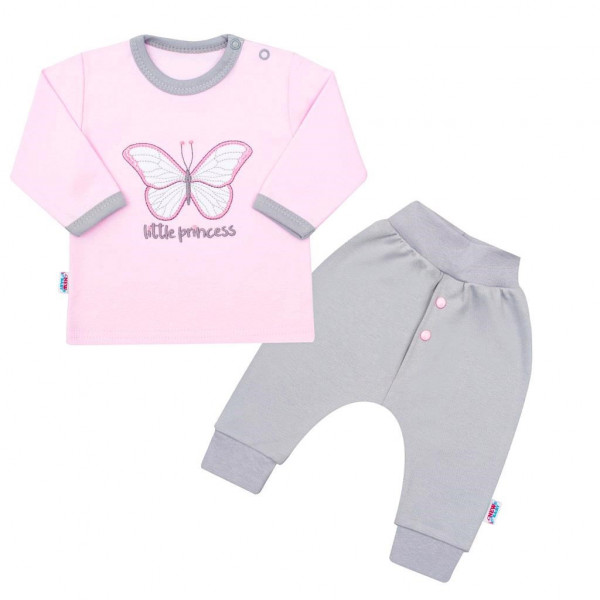 2-dielna dojčenská bavlnená súpravička New Baby Little Princess ružovo-sivá